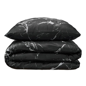 Sengetøj bomuldssatin - 200x220 cm - Marmor Sort - NATURE by Luna Denmark